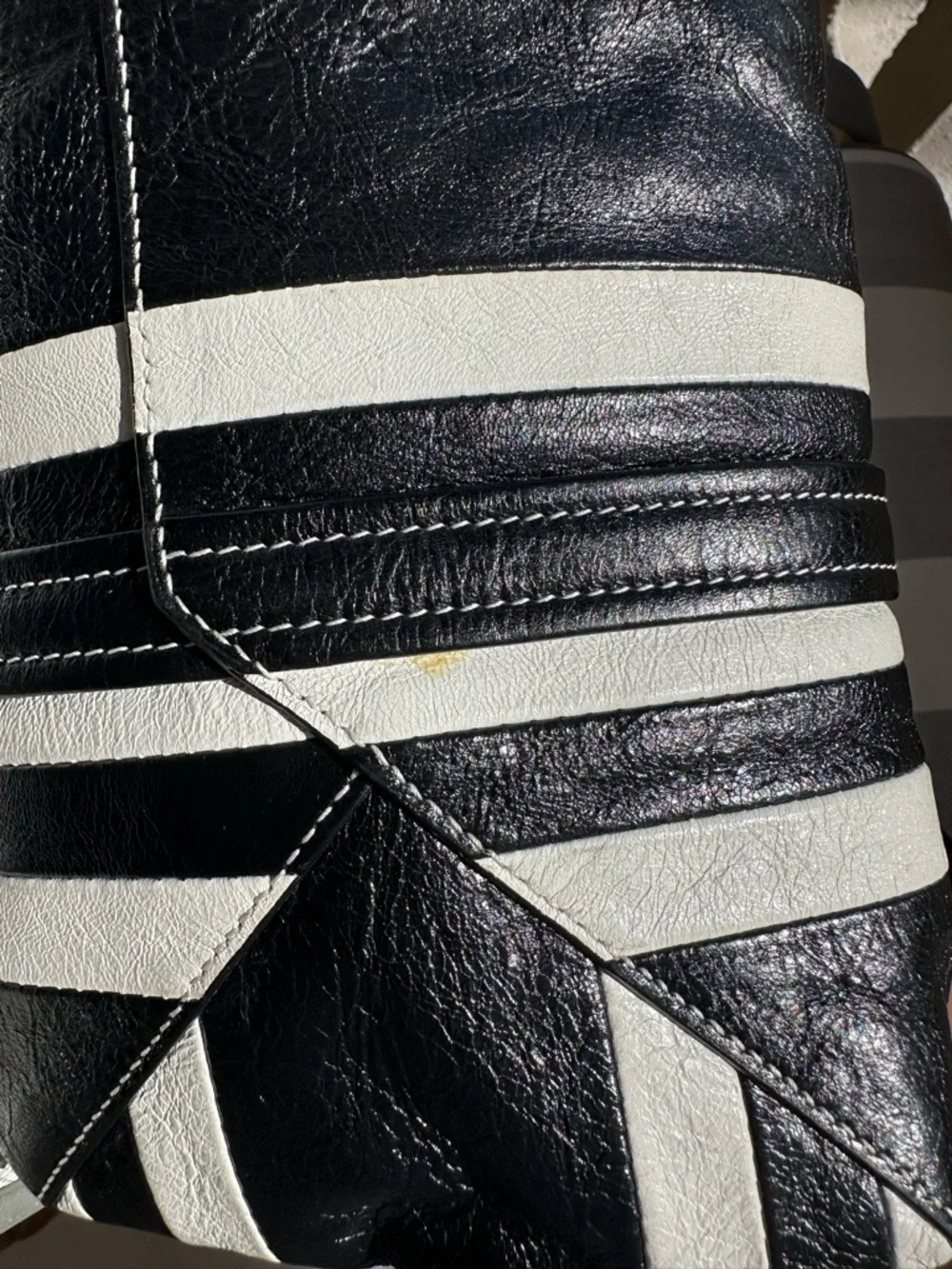 Balenciaga Barbes East-West Shopper Tote Black White Striped Leather Bag - Picture 12 of 16